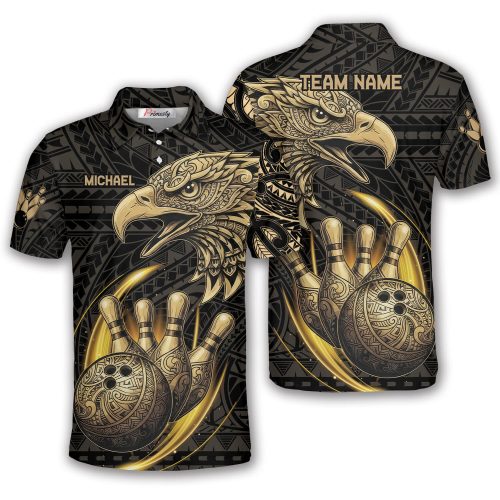 Black Gold Eagle Tribal Pattern Custom Bowling Shirt