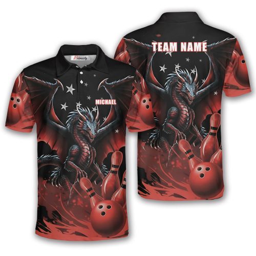 Dragon Red Blood Bowling Strike Custom Bowling Shirt