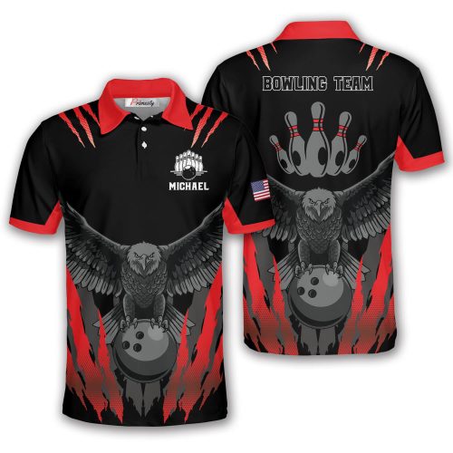 Grey Eagle Red Scratches Custom Bowling Shirt