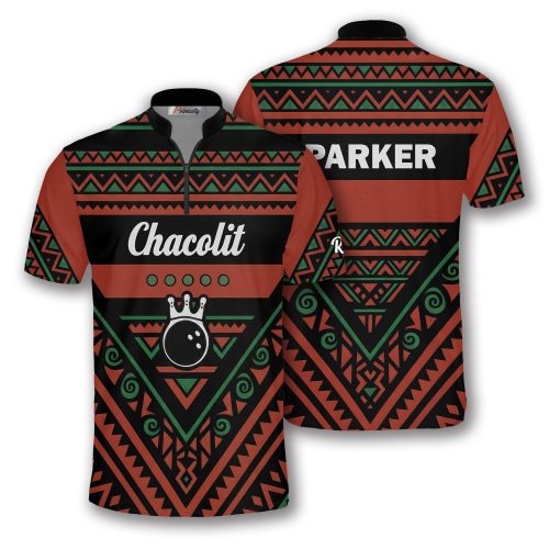 Custom Red Tribal Strike Bowling Shirt (Dwayne)