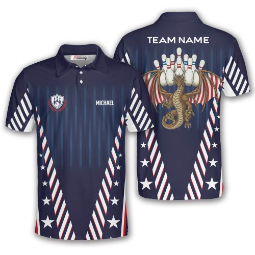 Patriot American Flag Dragon Custom Bowling Shirt