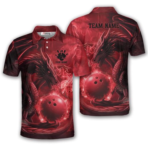 Red Fire Flame Dragon Custom Bowling Shirt
