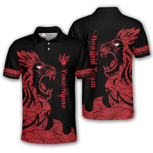 Red Lion King Design Custom Bowling Shirt