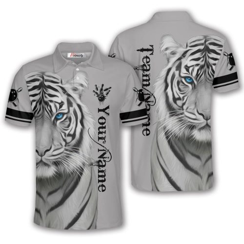 3D White Tiger Gray Background Custom Bowling Shirt