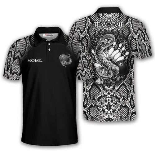 Black White Snake Skin Pattern Custom Bowling Shirt