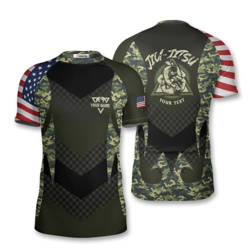 Green Camo USA Flag BJJ Custom Brazilian Jiu Jitsu Rash Guard