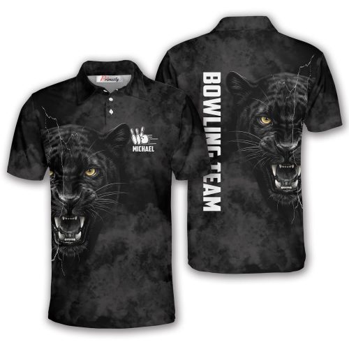 Grey Smoke Panther Custom Bowling Shirt