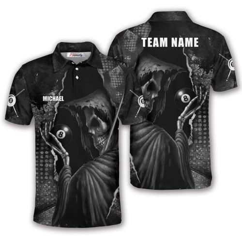Grim Reaper 8 Ball Grey Black Design Custom Billiard Shirt