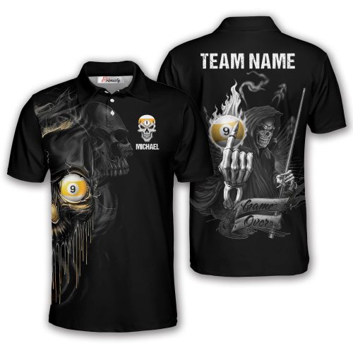 Grim Reaper 9 Ball Skull Game Over Custom Billiard Shirt
