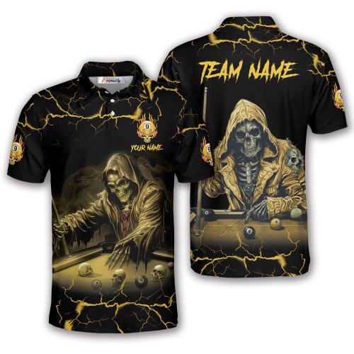 Grim Reaper 9 Ball Yellow Lightnings Custom Billiard Shirt