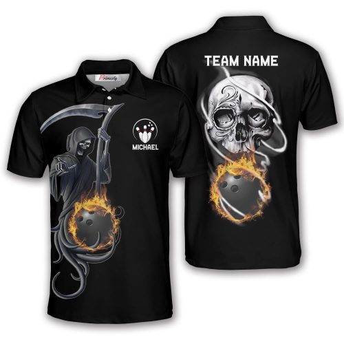 Grim Reaper Fire Flame Bowling Ball Custom Bowling Shirt