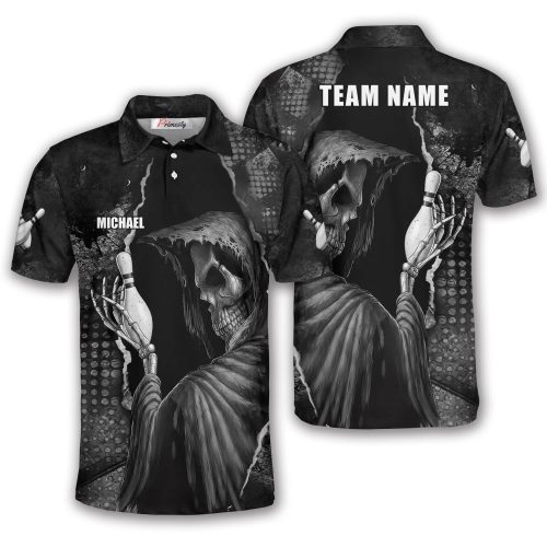 Grim Reaper Playing Bowling Custom Bowling Shirt for Men