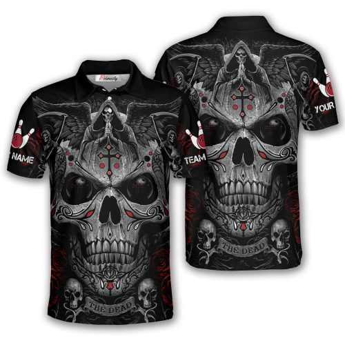Grim Reaper Praying Cross Skull Custom Bowling Shirt