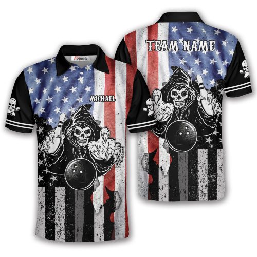 Grim Reaper Retro USA Flag Custom Bowling Shirt