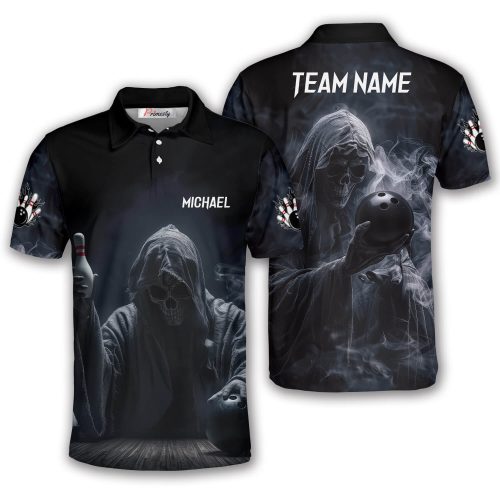 Grim Reaper Smoke Black Design Custom Bowling Shirt