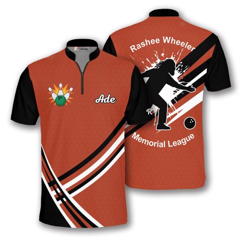 Custom Orange Black Memorial League Bowling Shirt (Dwayne)