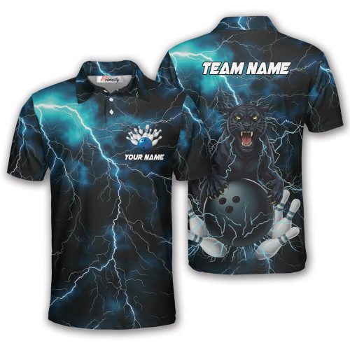 Panther Blue Lightning Custom Bowling Shirt