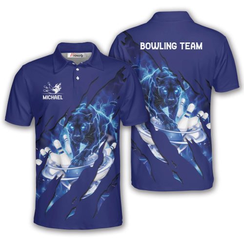 Panther Blue Lightnings Claw Scratches Custom Bowling Shirt