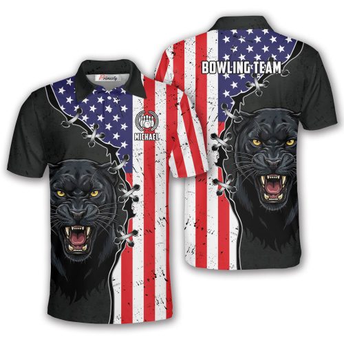 Panther Retro USA Flag Custom Bowling Shirt