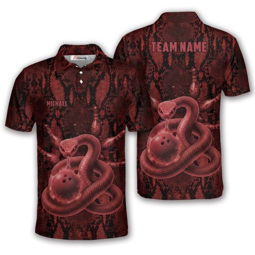 Red Viper Snake Skin Pattern Custom Bowling Shirt