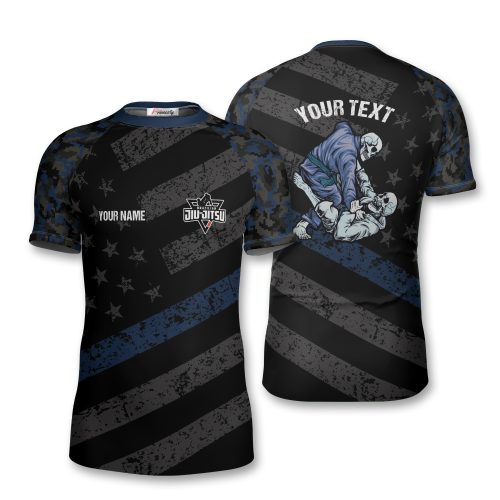 Retro USA Flag Blue Gray Camo BJJ Custom Brazilian Jiu Jitsu Rash Guard