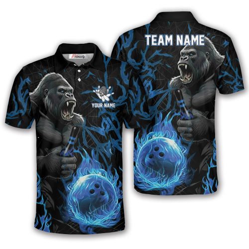 Gorilla Blue Fire Flame Custom Bowling Shirt