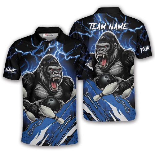 Gorilla Blue Lightnings Bowling Strike Custom Bowling Shirt