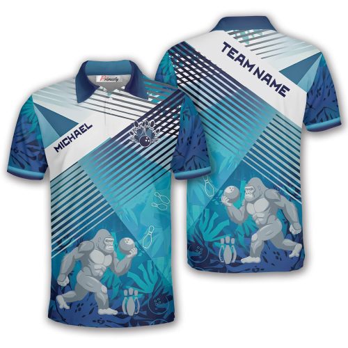 Gorilla Playing Bowling Blue Jungle Custom Bowling Shirt
