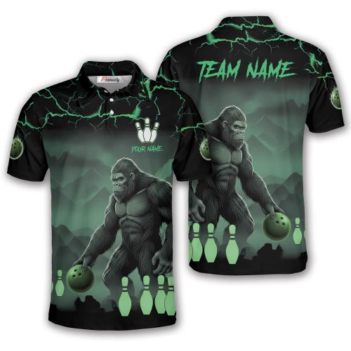 Gorilla Playing Bowling Dark Green Lightnings Custom Bowling Shirt