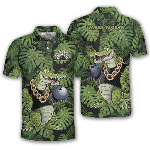 Alligator Playing Bowling Tropical Pattern Custom Bowling Shirt