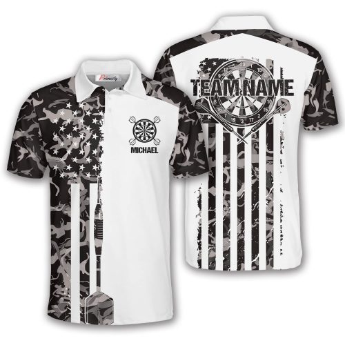 Black Camo USA Flag Dartboard Custom Darts Shirt