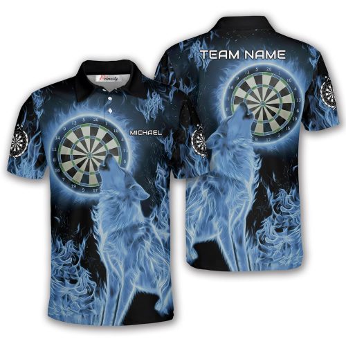 Blue Fire Moonlight Wolf Design Custom Darts Shirt