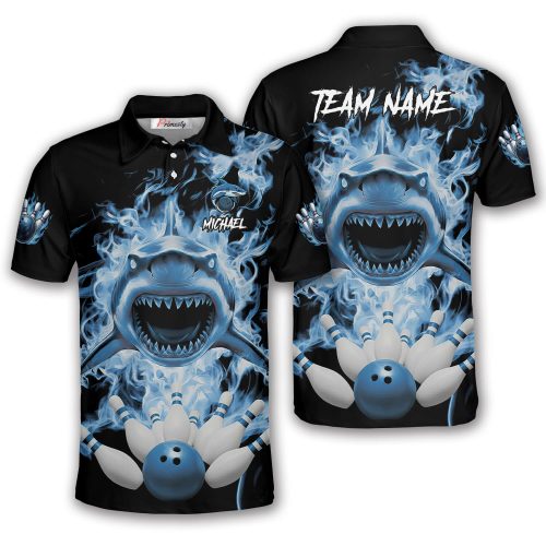 Blue Smoke Shark Bowling Strike Custom Bowling Shirt