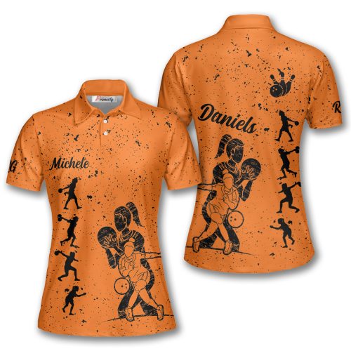 Orange and Black Custom Women's Bowling Polo Shirts (Dwayne)
