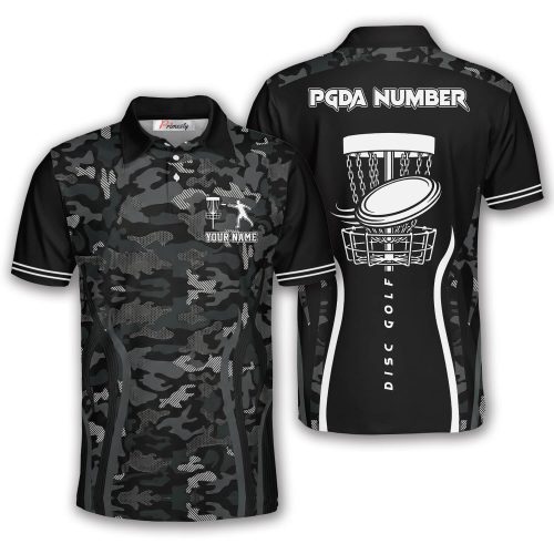 Military Black Camo Disc Golf Camouflage Pattern Custom Disc Golf Shirt