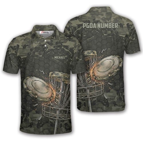 Military Camo Honeycomb Camouflage Pattern Custom Disc Golf Shirt