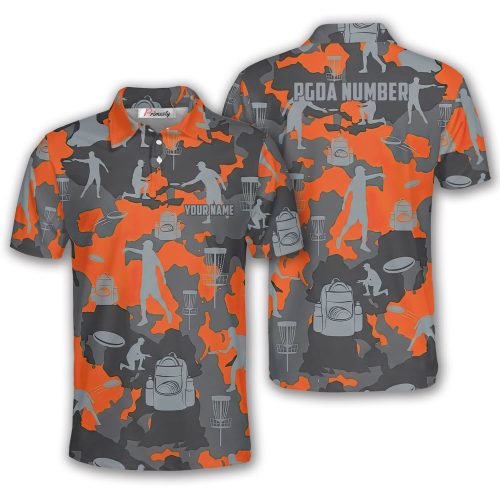 Military Orange Gray Camo Disc Golf Silhouettes Custom Disc Golf Shirt