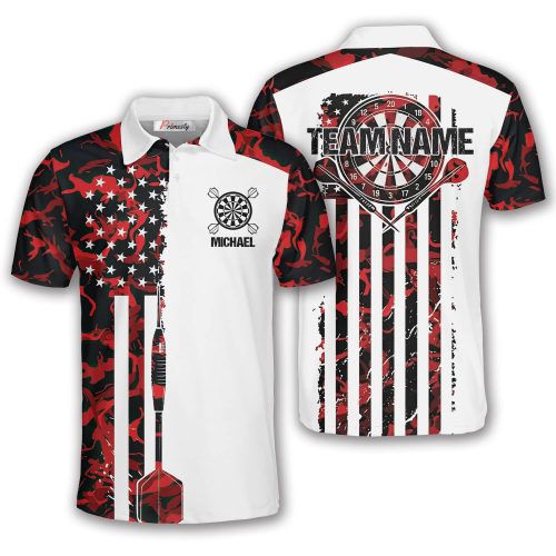 Red Camo USA Flag Dartboard Custom Darts Shirt