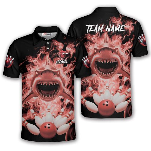 Red Smoke Shark Bowling Strike Custom Bowling Shirt