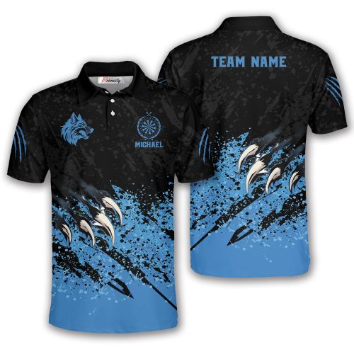 Wolf Sharp Claws Blue Black Design Custom Darts Shirt