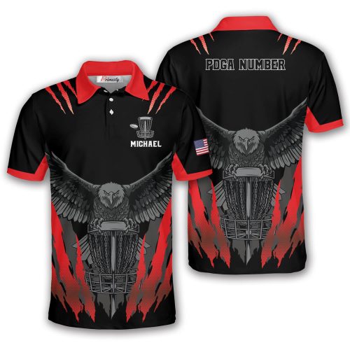 Eagle Red Scratches Disc Golf Basket Custom Disc Golf Shirt