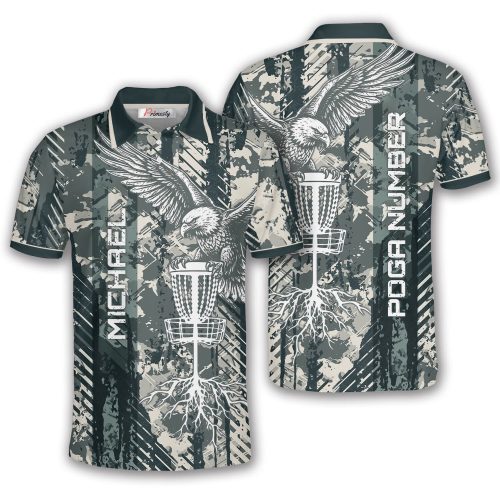 Eagle Wild Grunge Disc Golf Basket Tree Roots Custom Disc Golf Shirt