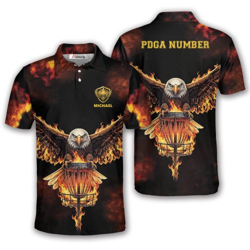 Fire Flame Eagle Disc Golf Basket Custom Disc Golf Shirt