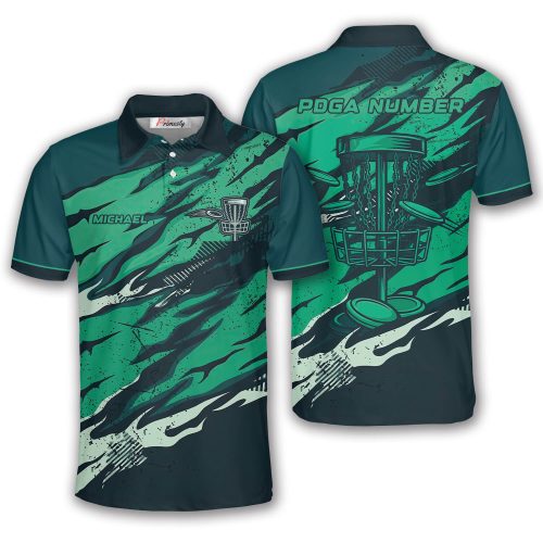 Abstract Camo Dark Teal Tree Basket Custom Disc Golf Shirt