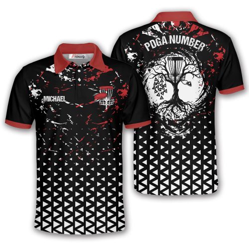 Abstract Red Black Frisbee Golf Tree Custom Disc Golf Shirt