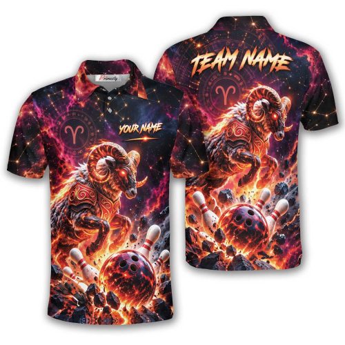 Aries Cosmic Fire Ram Custom Bowling Polo Shirt
