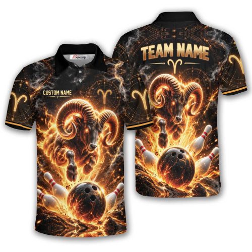 Aries Zodiac Fire Ram Custom Bowling Polo Shirt