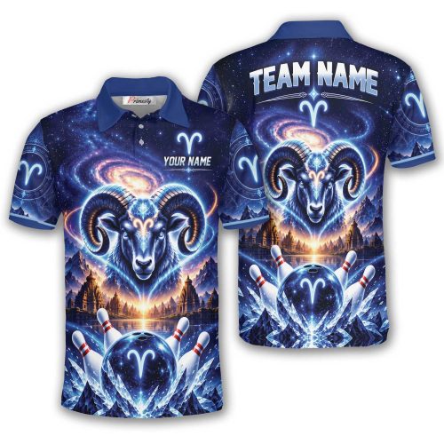 Aries Zodiac Galaxy Ram Custom Bowling Polo Shirt