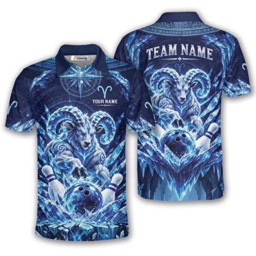 Aries Zodiac Ice Crystal Ram Custom Bowling Polo Shirt