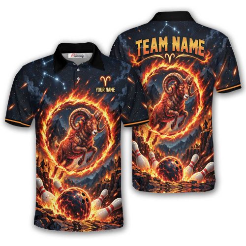 Aries Zodiac Ring of Fire Ram Custom Bowling Polo Shirt